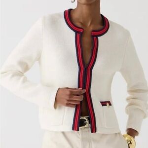 NWOT J crew Emilie sweater cardigan white with red and blue